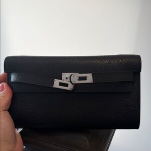 Black Leather Clutch with Silver Hardware